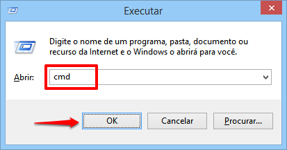 Caixa Executar do Windows com comando cmd