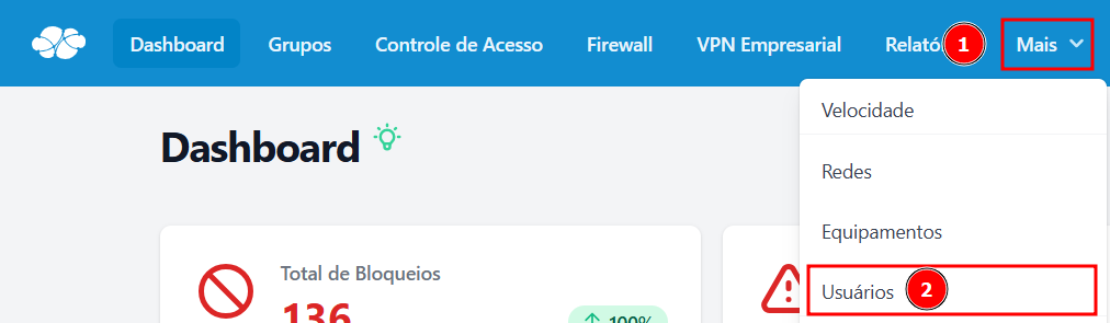 Caminho para acessar a página de Usuários no painel do Lumiun Box