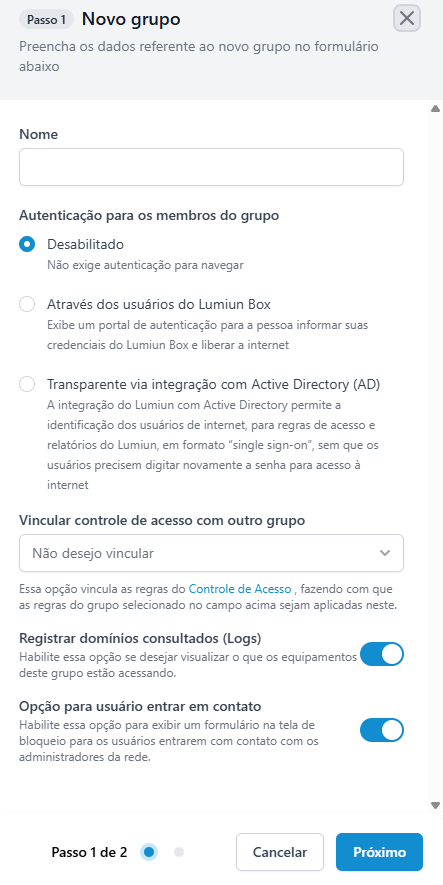 Grupos - Novo grupo - Criar